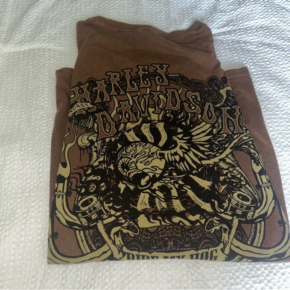 Harley Davidson Brown Graphic T-Shirt - Picture 2 of 5